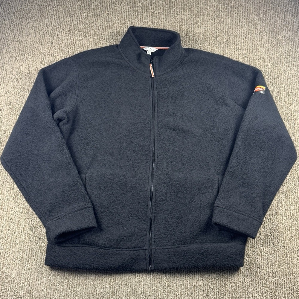 Orvis Mens L Full Zip Fleece Jacket Pockets Outdoor Hiking Fishing Black